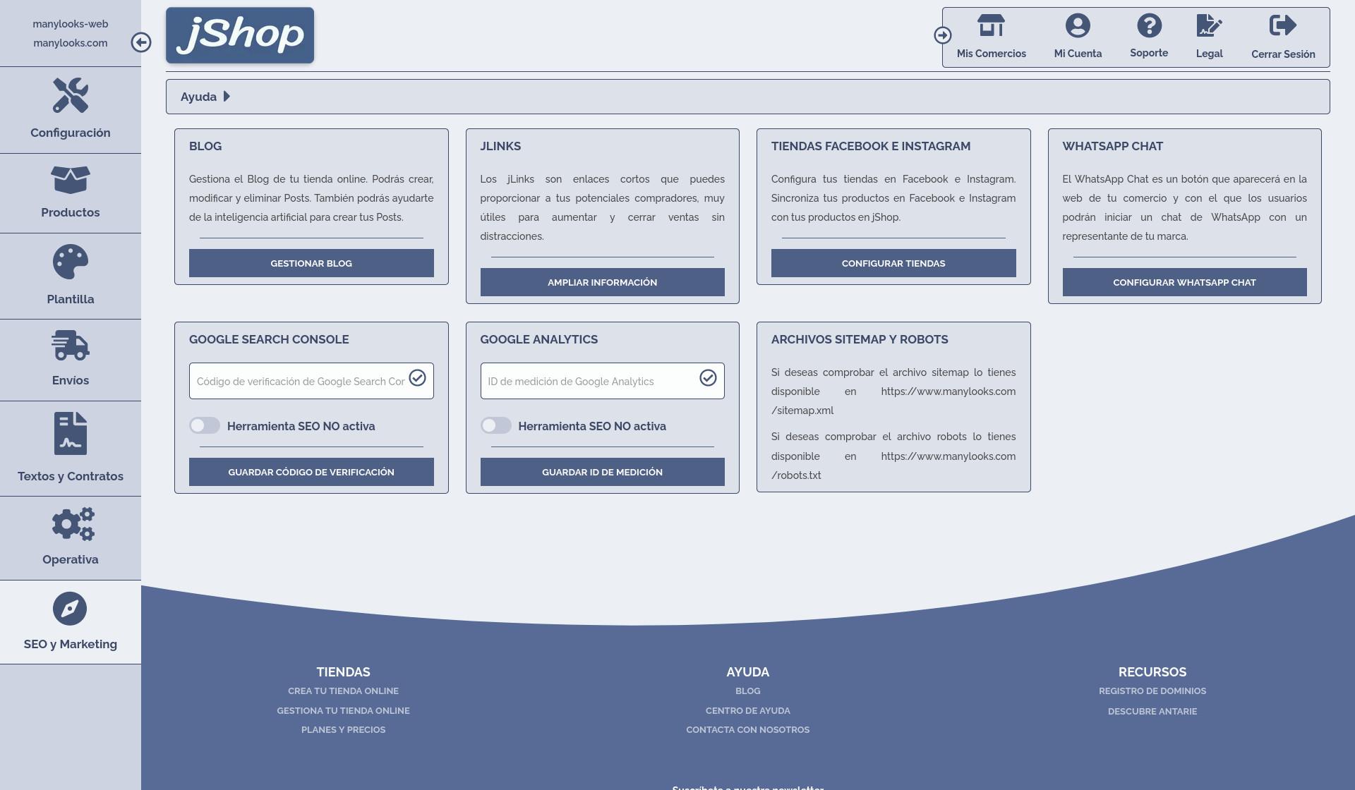 Área de cliente de jShop para el marketing y promociones del ecommerce.