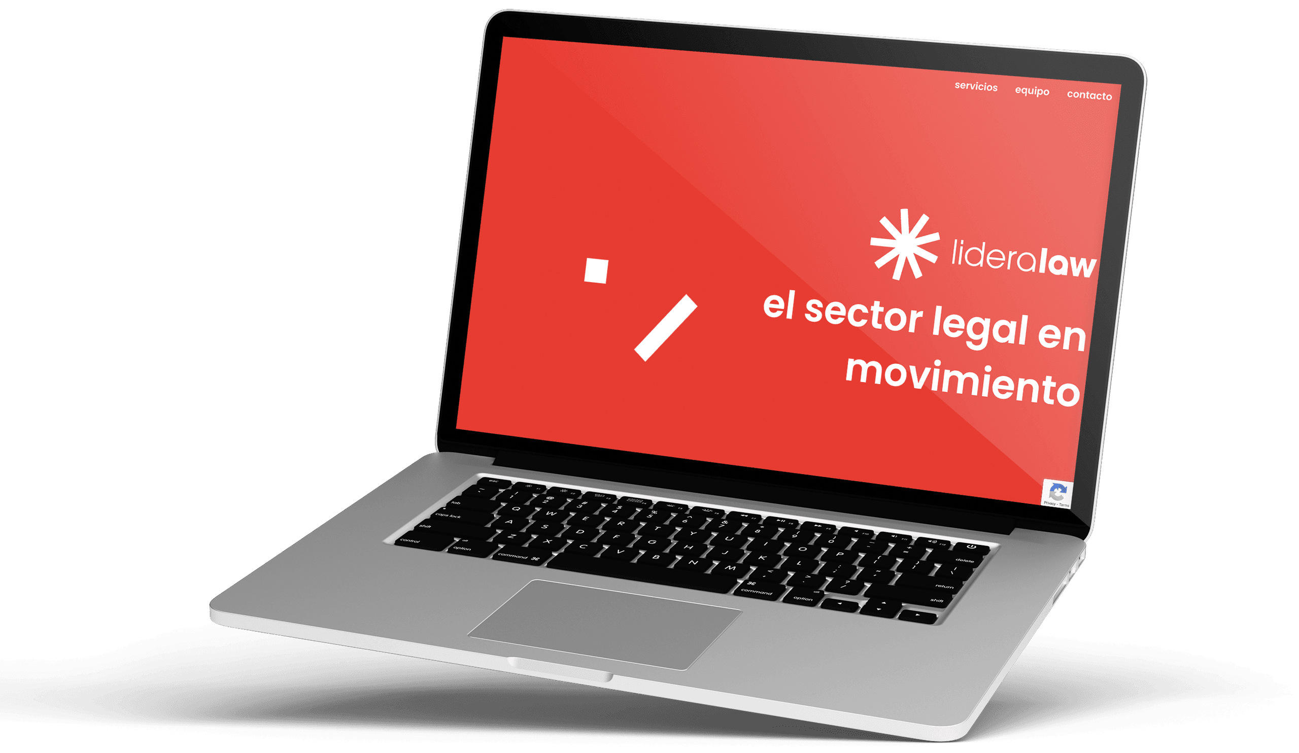 Mockup de laptop mostrando web con lema.