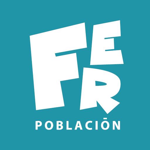 Logo de FER Población en fondo verde, con tipografía blanca y diseño moderno y dinámico.