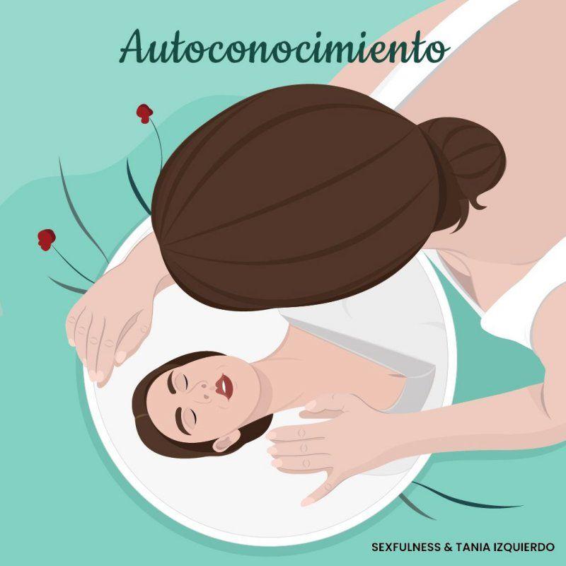 Ilustración de mujer reflejada en un espejo con texto autoconocimiento.